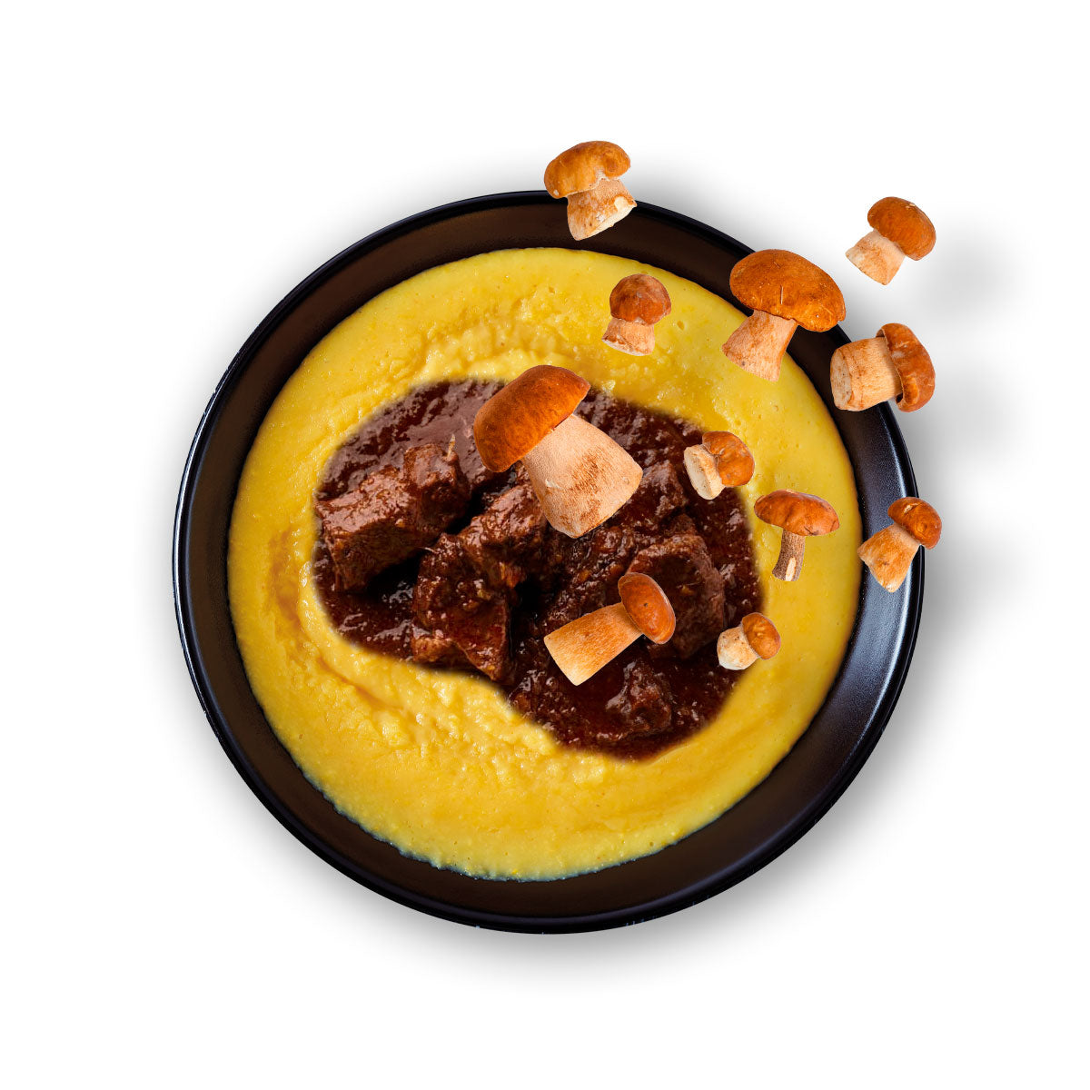 Polenta con spezzatino di vitello ai funghi porcini